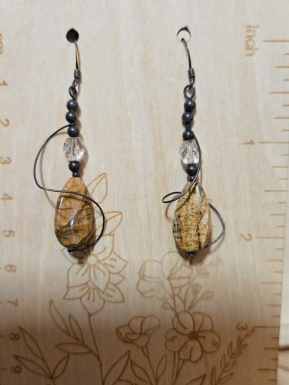 Handcrafted Sterling And Jasper  Wire Drop Earrings